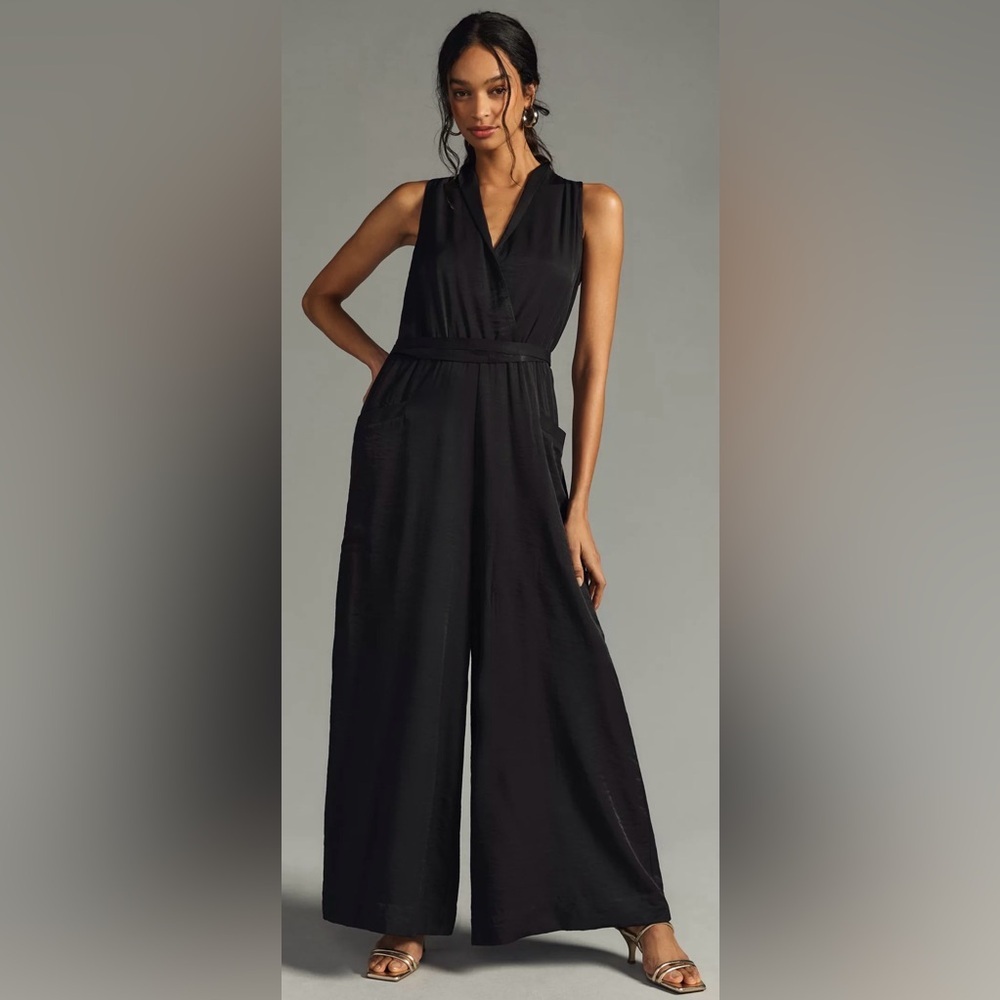 NWT Anthropologie Tiny Lincoln Jumpsuit in Black Size Small Wide Leg